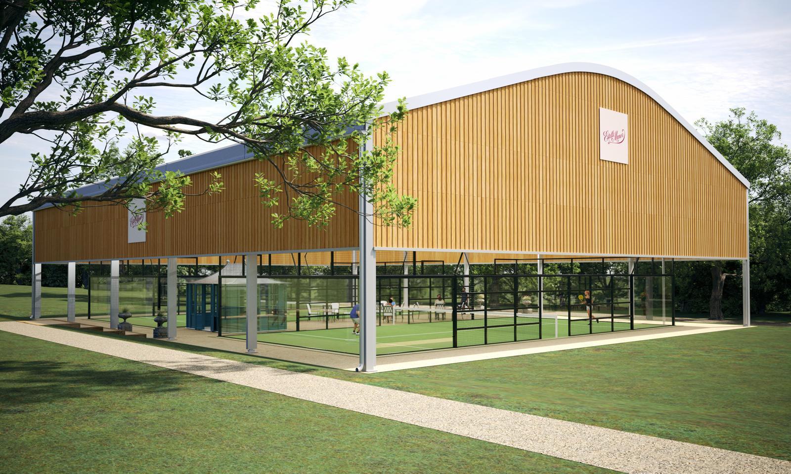 Lauralu wooden-clad padel facility render